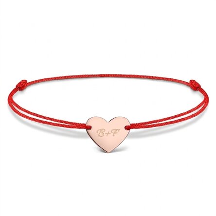 Gepersonaliseerde armband met koord – hartje 12x10 mm – 925 zilver – ‘Jij en ik’, model 2