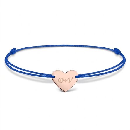 Gepersonaliseerde armband met koord – hartje 12x10 mm – 925 zilver – ‘Jij en ik’, model 3