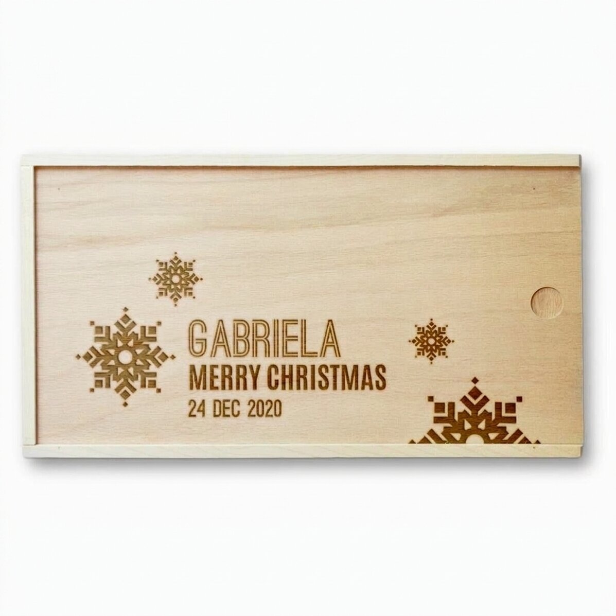 Gepersonaliseerde houten geschenkdoos - Sneeuwvlokken
