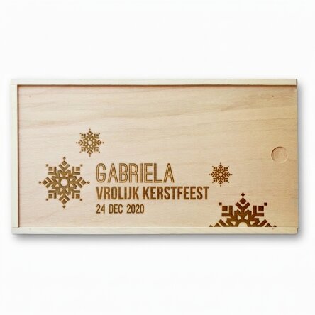 Gepersonaliseerde houten geschenkdoos - Sneeuwvlokken