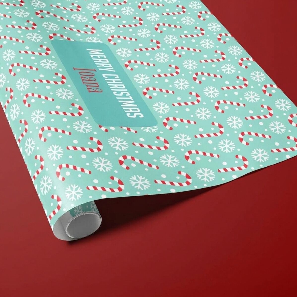 Gepersonaliseerd cadeaupapier met tekst in een kader - Candycane
