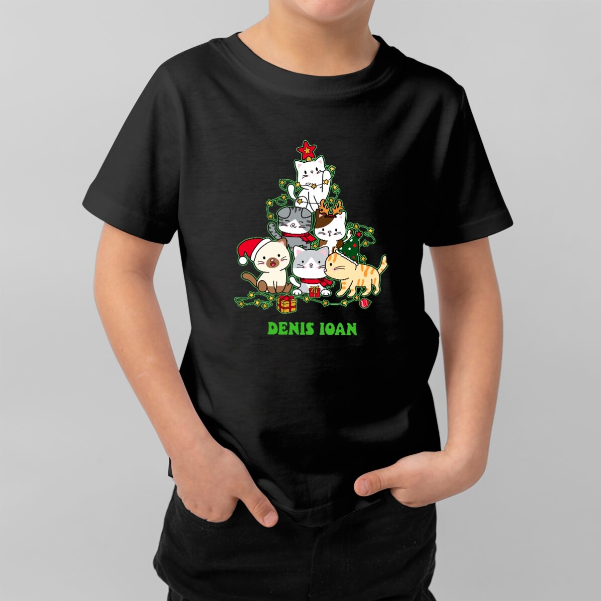 Customised cotton T-shirt for children with text - Catmas tree