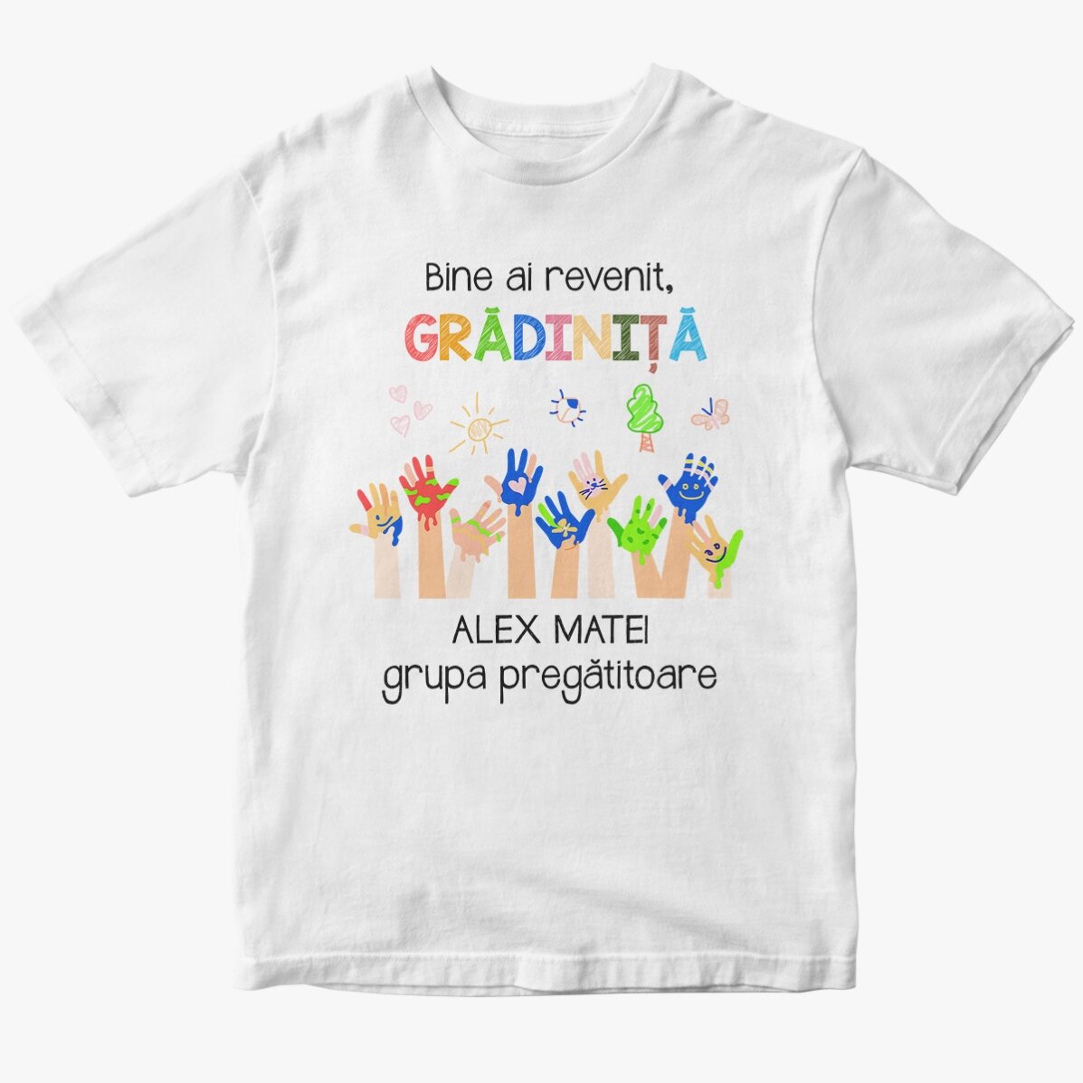 Katoenen T-shirt voor kinderen, gepersonaliseerd met tekst - Kleuterschool