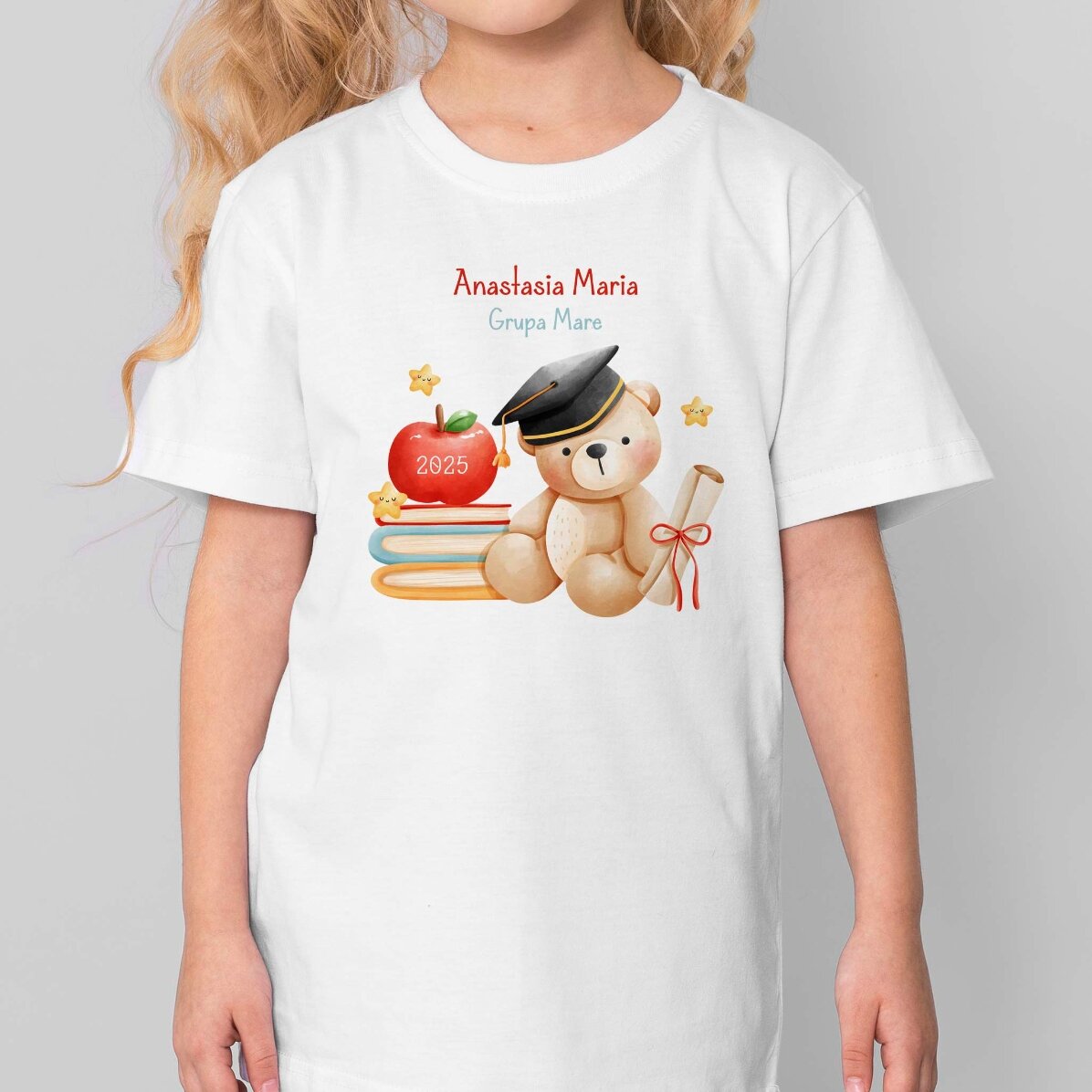 Katoenen T-shirt voor kinderen, gepersonaliseerd met tekst - Het afgestudeerde beertje