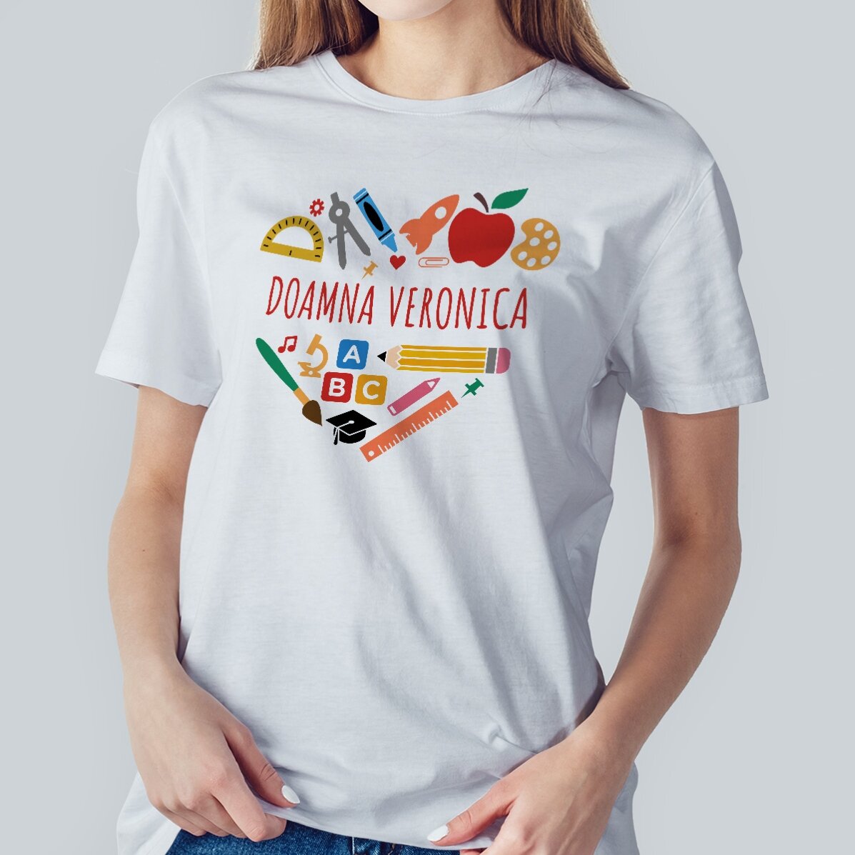 Katoenen T-shirt met naam voor leraren - Heart