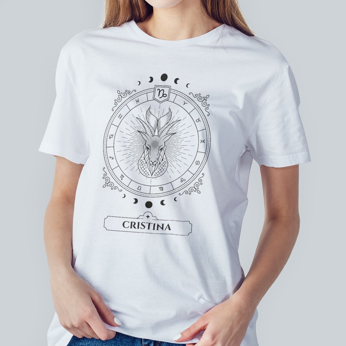Katoenen T-shirt met naam en sterrenbeeld - Steenbok