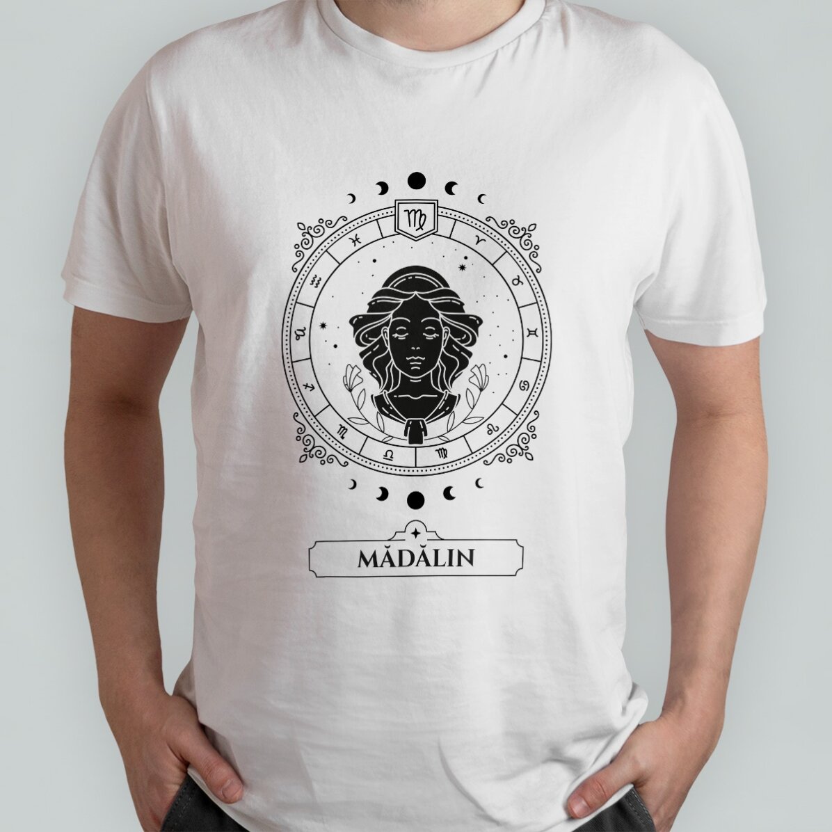 Katoenen T-shirt met naam en sterrenbeeld - Maagd