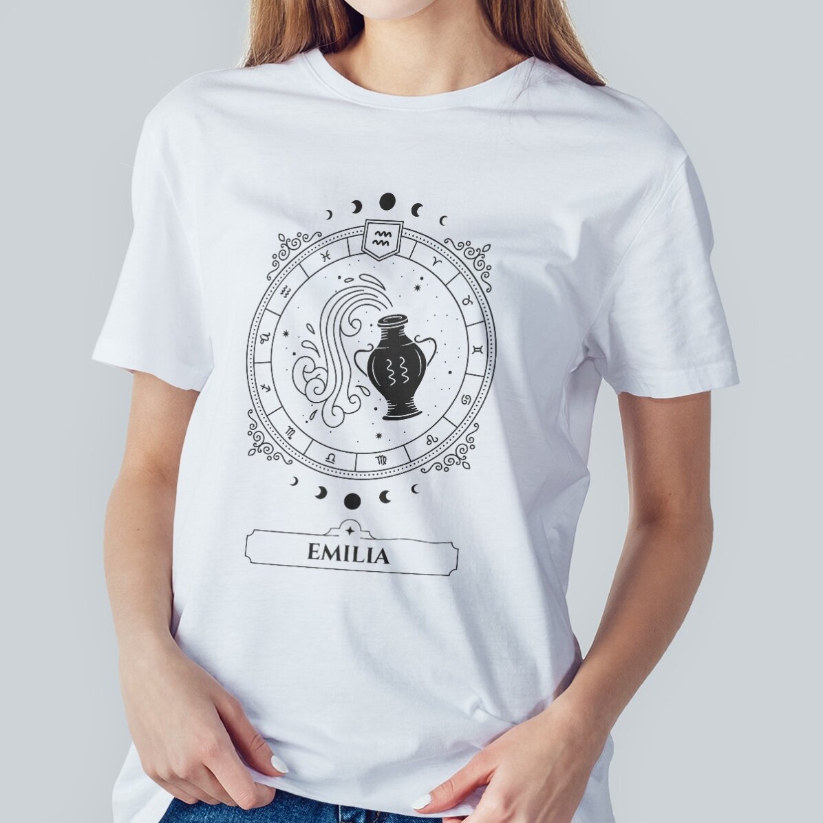 Katoenen T-shirt met naam en sterrenbeeld - Waterman