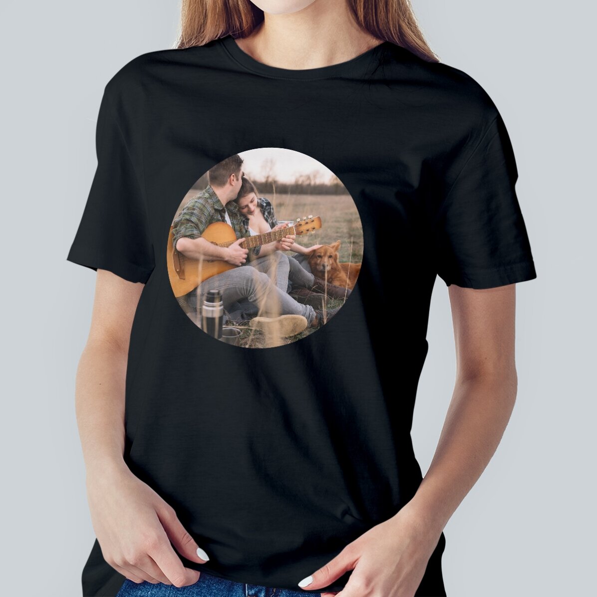 Katoenen T-shirt met een ronde foto erop