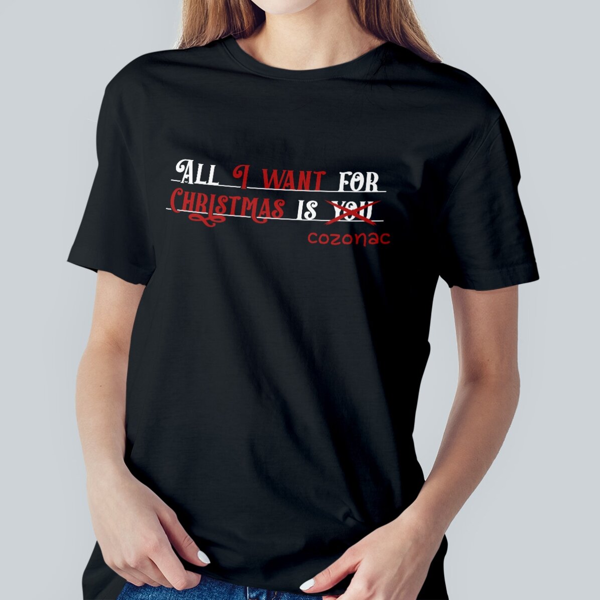 Katoenen T-shirt met gepersonaliseerde tekst - All I want for Christmas