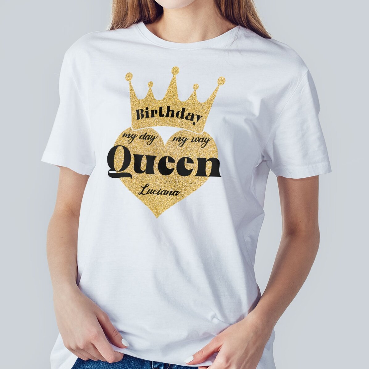 Custom cotton T-shirt with text - Birthday Queen