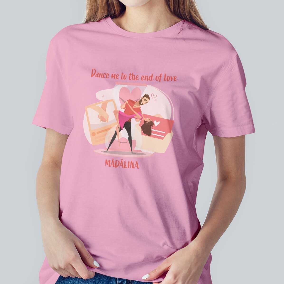 Katoenen T-shirt met gepersonaliseerde tekst - Dance me to the end of love
