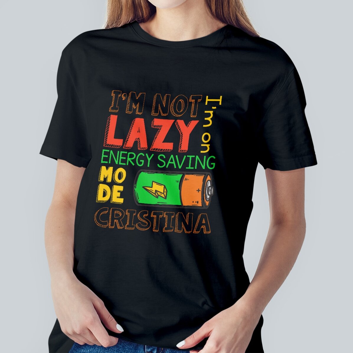Katoenen T-shirt met gepersonaliseerde tekst - Energiebesparingsmodus