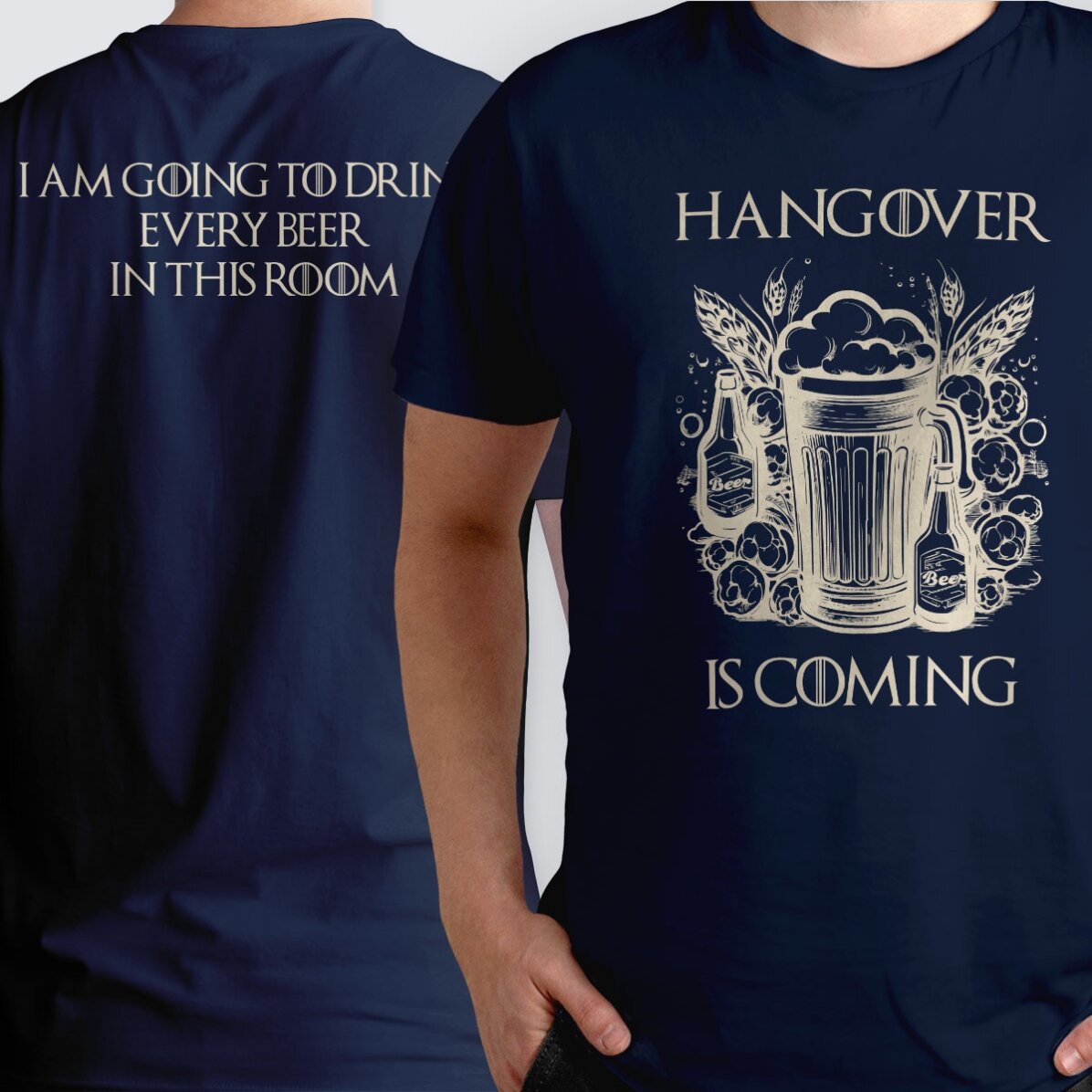 Gepersonaliseerd katoenen T-shirt met tekst aan de voor- en achterkant - Hangover is coming