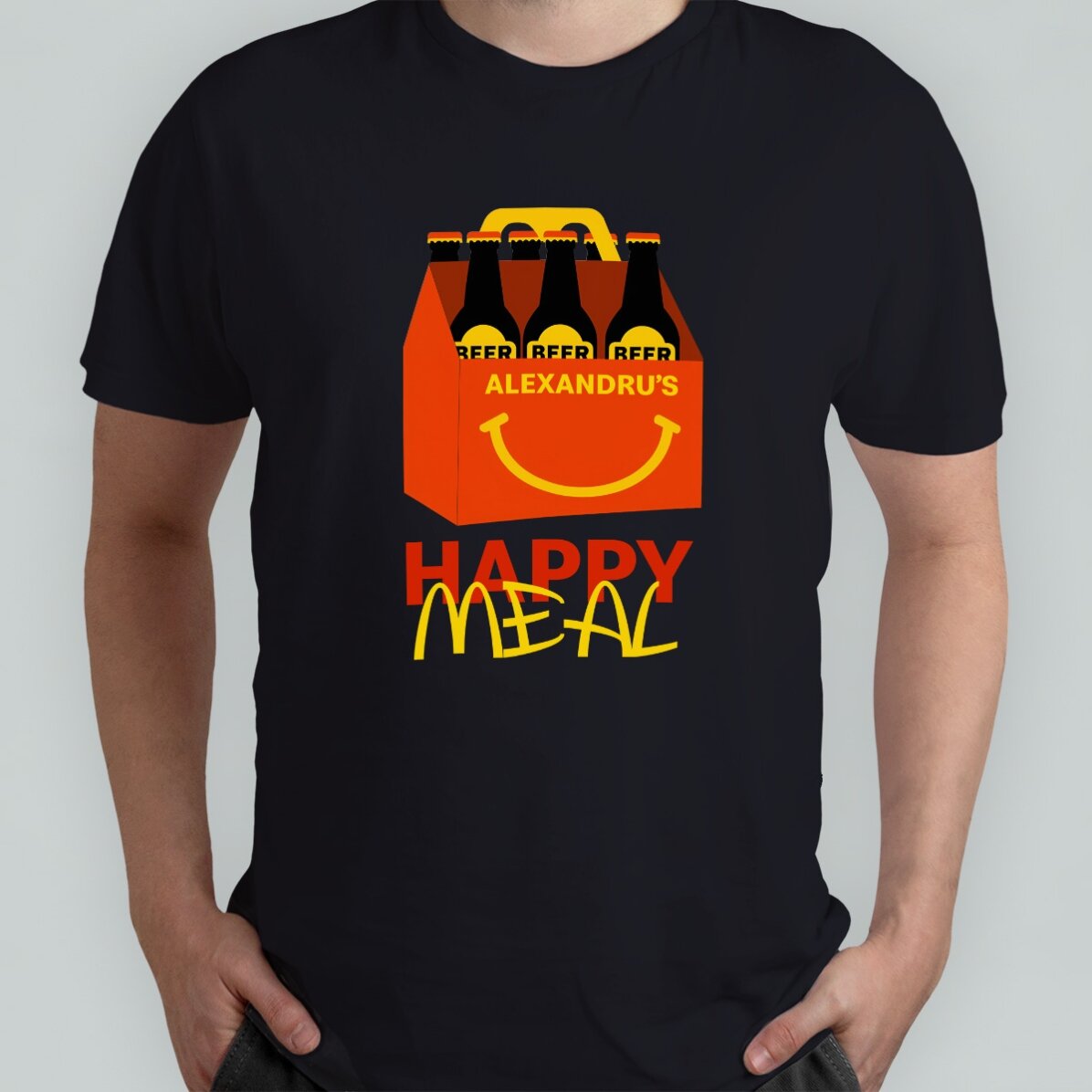 Custom cotton T-shirt with text - Happy beer