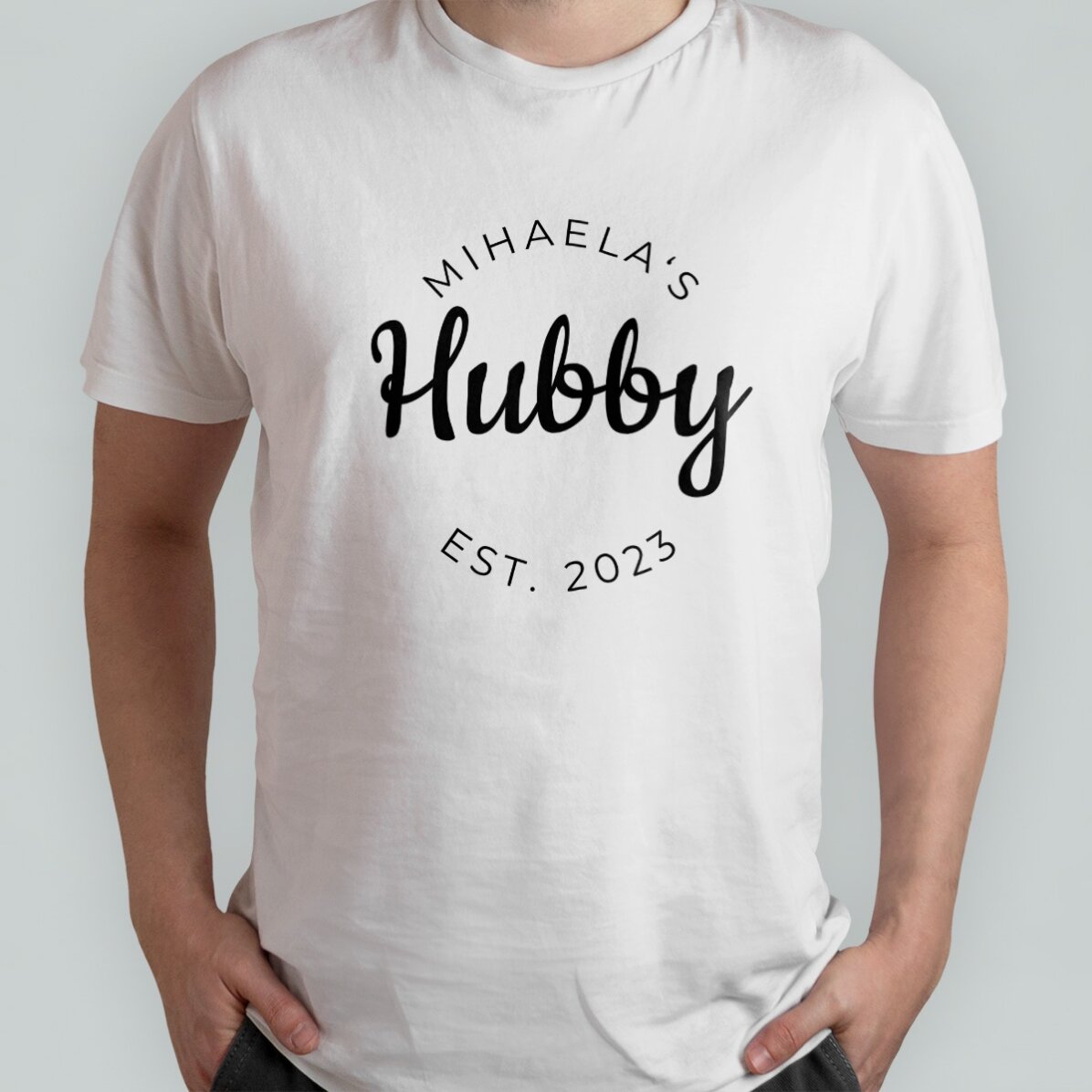 Katoenen T-shirt met gepersonaliseerde tekst - Hubby & Wifey