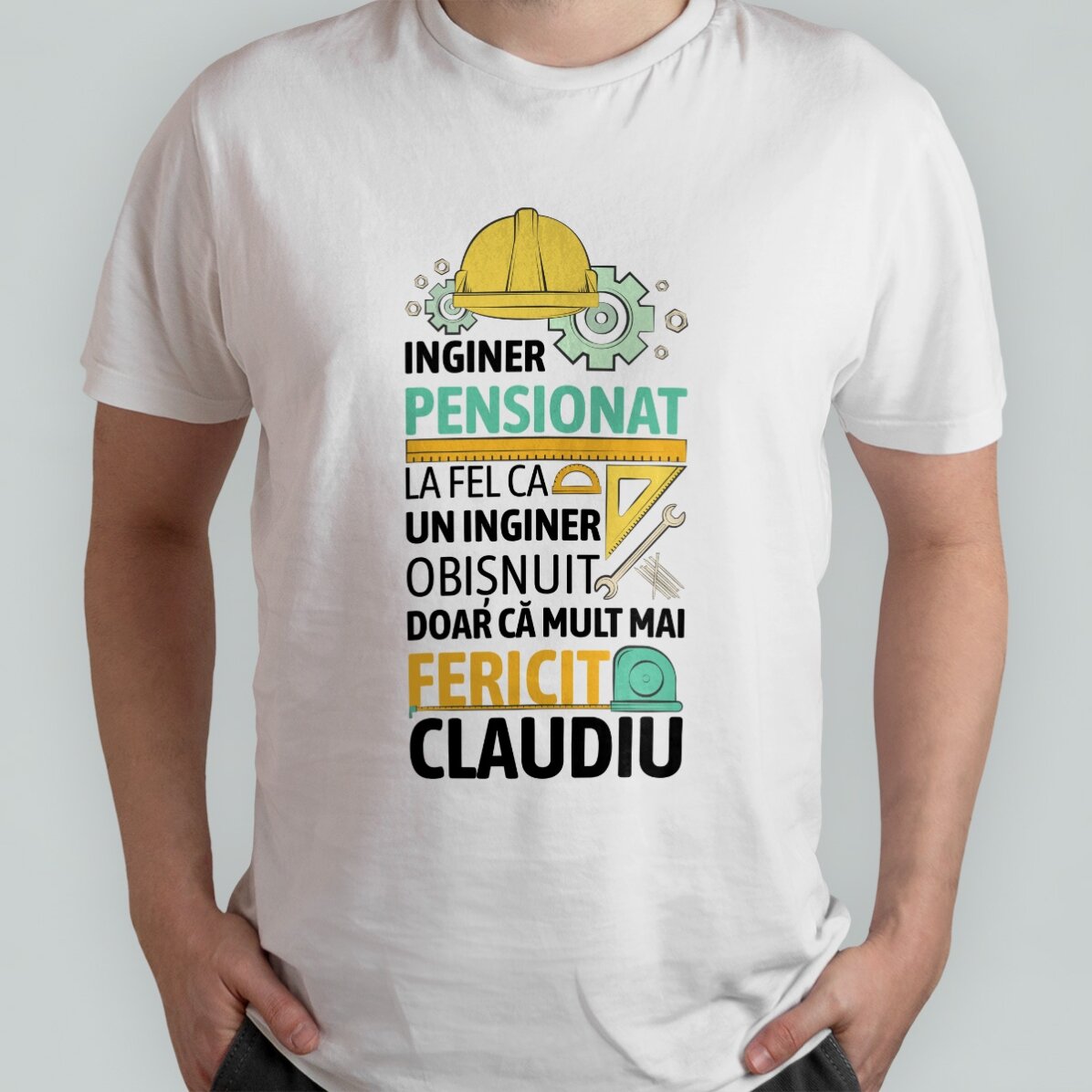 Katoenen T-shirt met gepersonaliseerde tekst - Gepensioneerde ingenieur