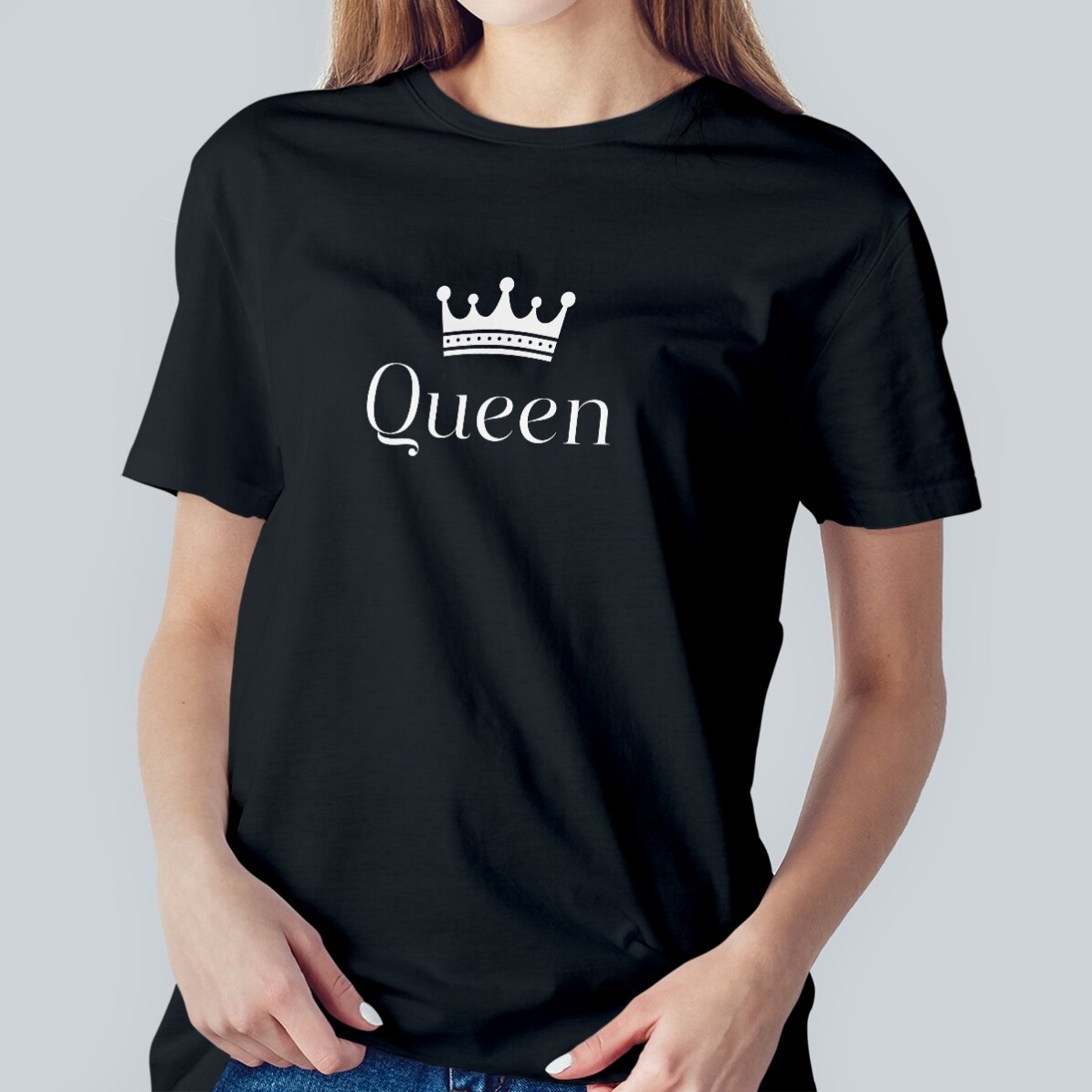Katoenen T-shirt met gepersonaliseerde tekst - King & Queen