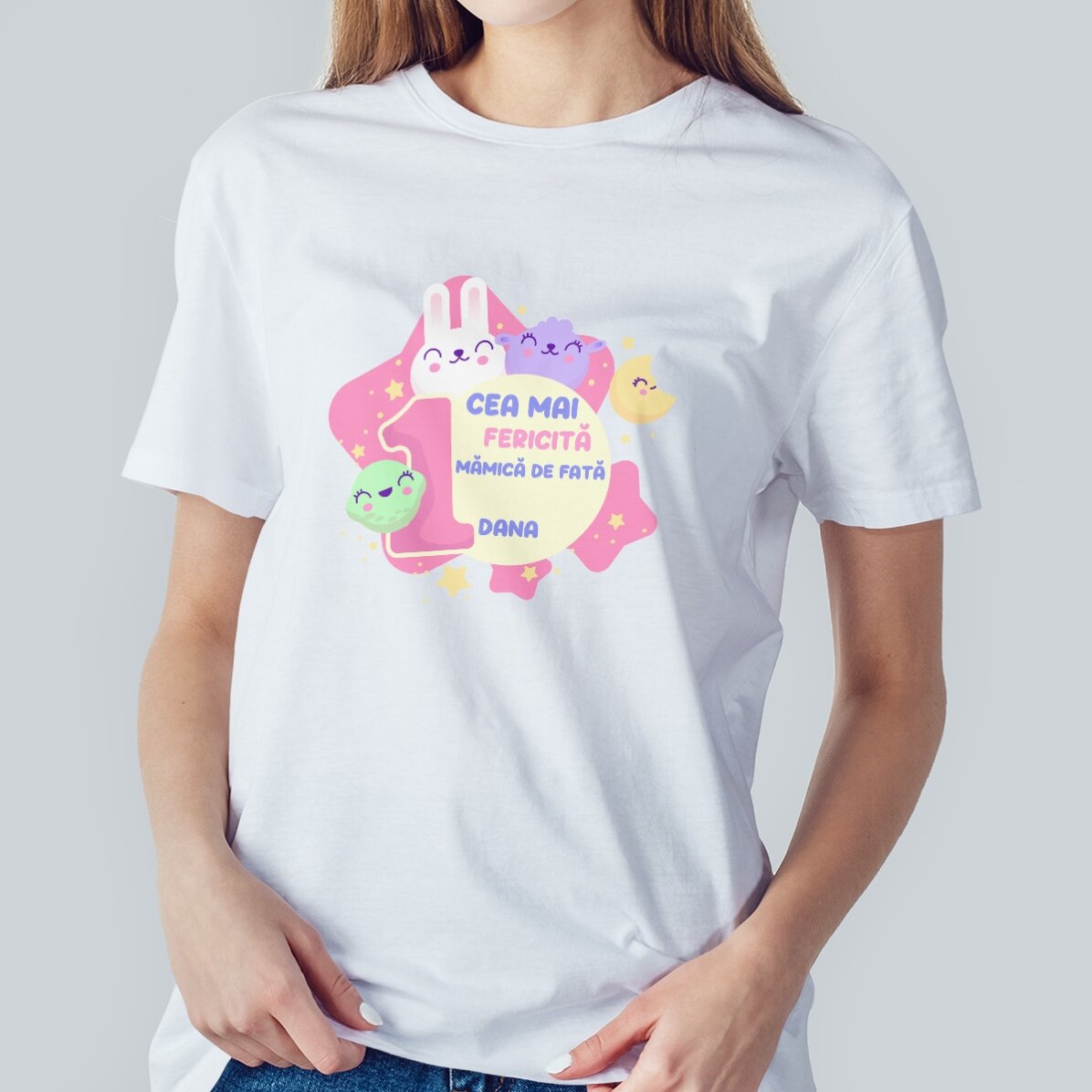 Katoenen T-shirt met gepersonaliseerde tekst (meisjesmodel) - 1-jarig verjaardagsfeestje