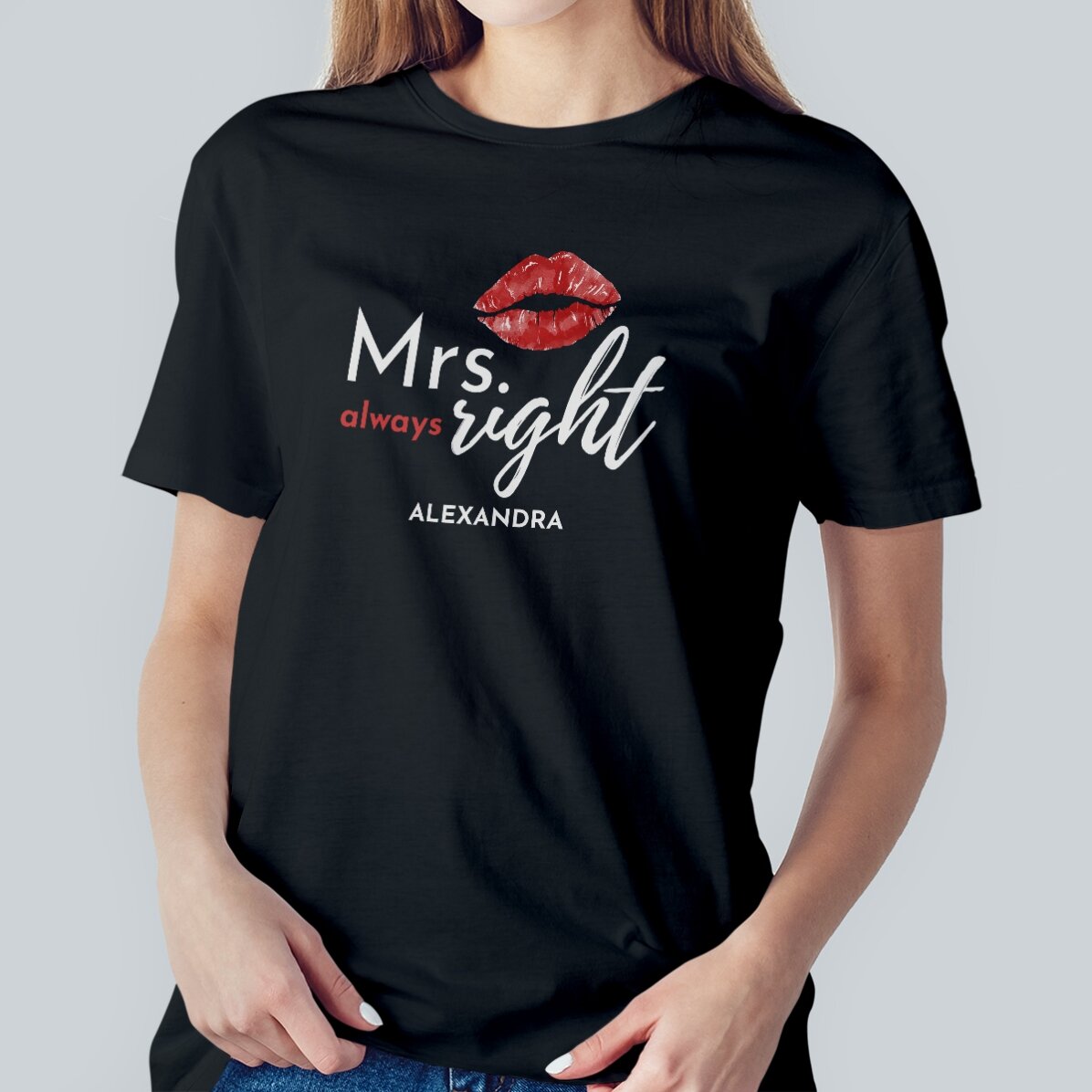 Katoenen T-shirt met gepersonaliseerde tekst - Mrs. Always Right