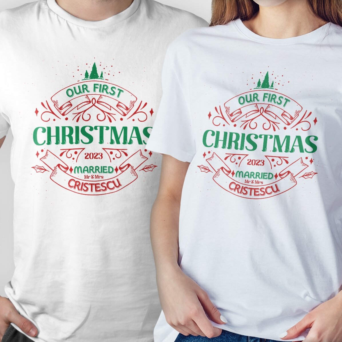 Katoenen T-shirt met gepersonaliseerde tekst - Our first Christmas