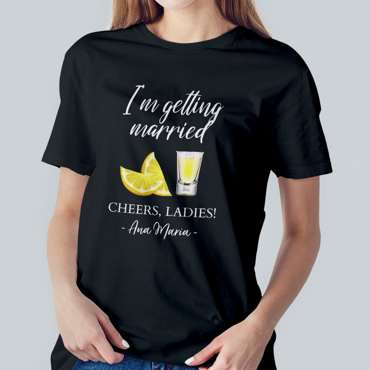 Custom cotton T-shirt with text for bachelorette parties