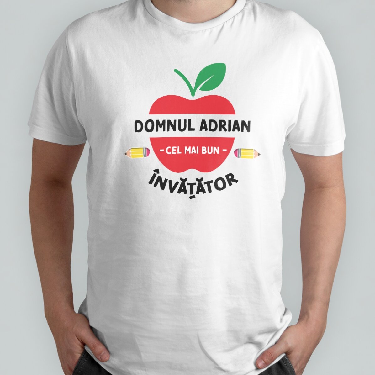 Katoenen T-shirt met gepersonaliseerde tekst voor leraren - Apple