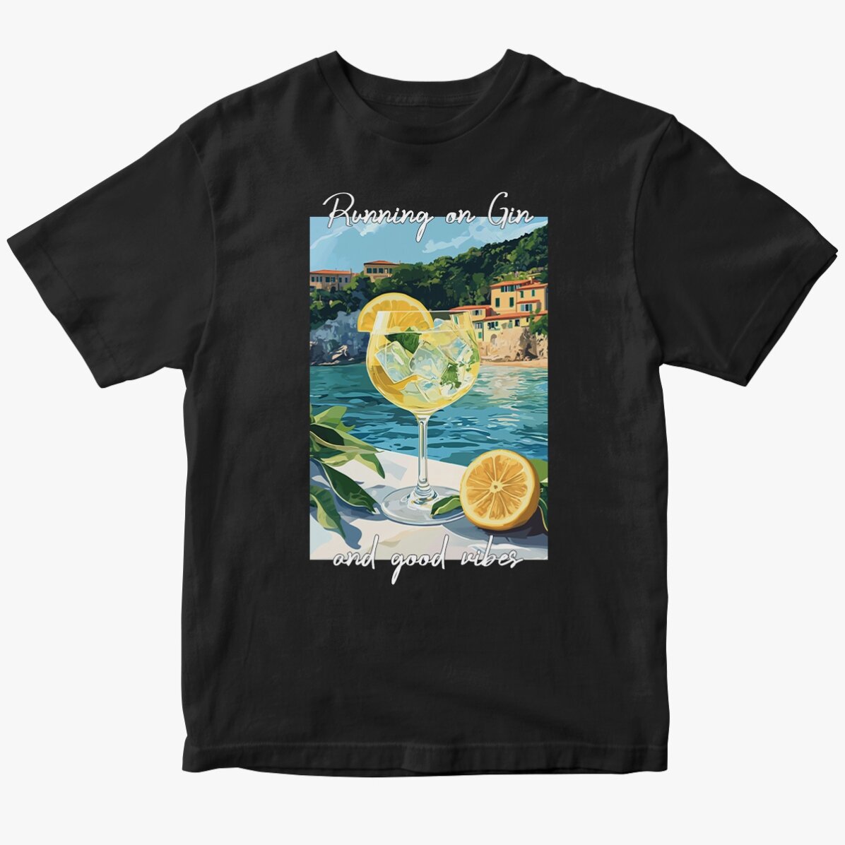 Katoenen T-shirt met gepersonaliseerde tekst - Running on Gin