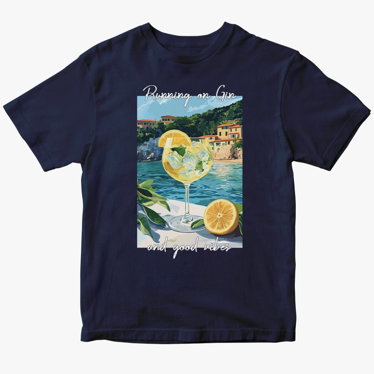 Katoenen T-shirt met gepersonaliseerde tekst - Running on Gin