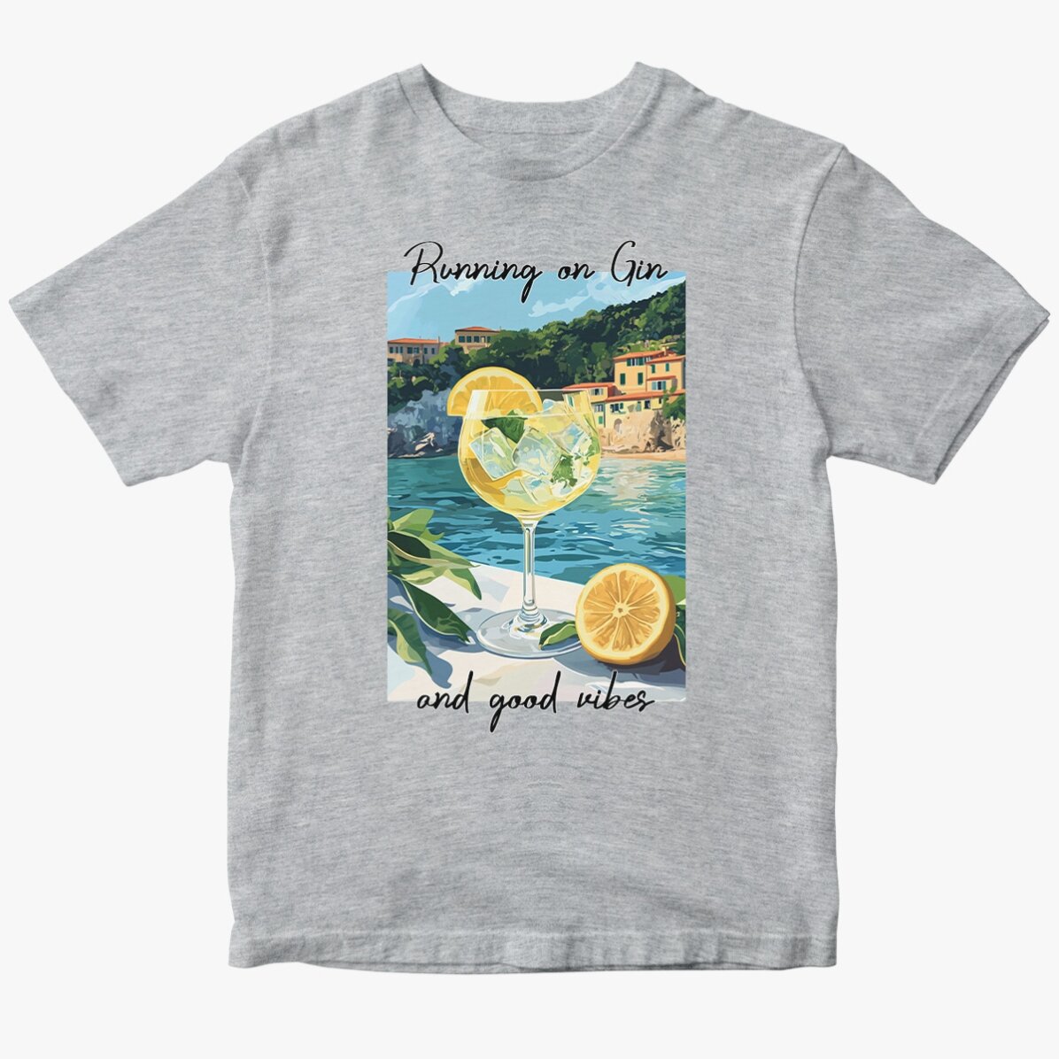 Katoenen T-shirt met gepersonaliseerde tekst - Running on Gin