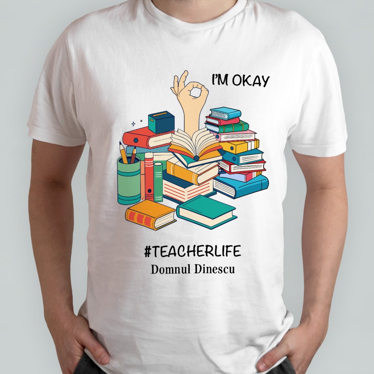 Katoenen T-shirt met gepersonaliseerde tekst - #TEACHERLIFE