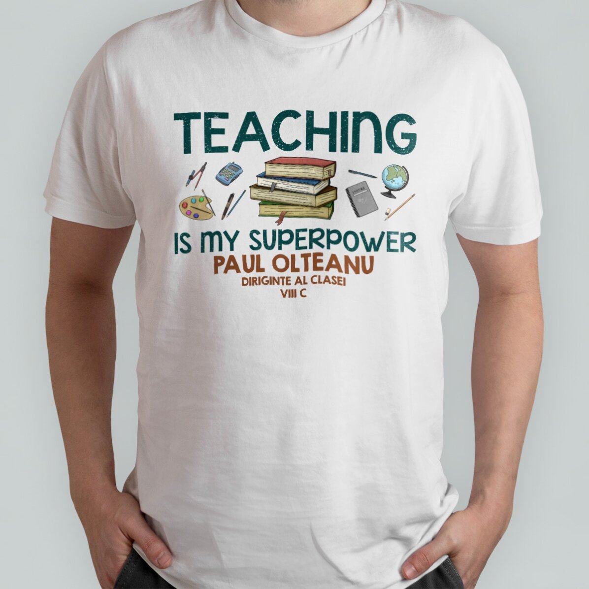 Katoenen T-shirt met gepersonaliseerde tekst - Teaching is my superpower