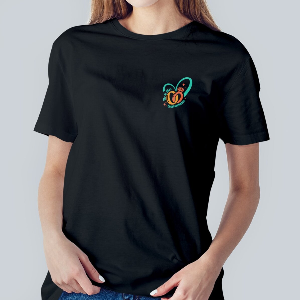 Custom cotton T-shirt with text - Wedding rings