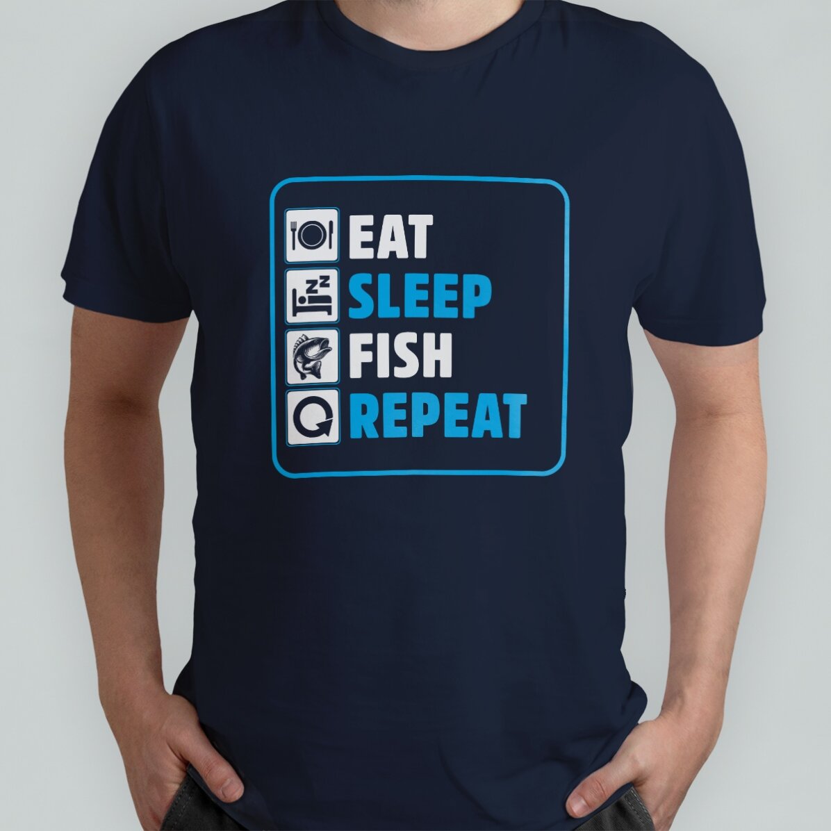 Personalised T-shirt with text - Eat sleep fish repeat
