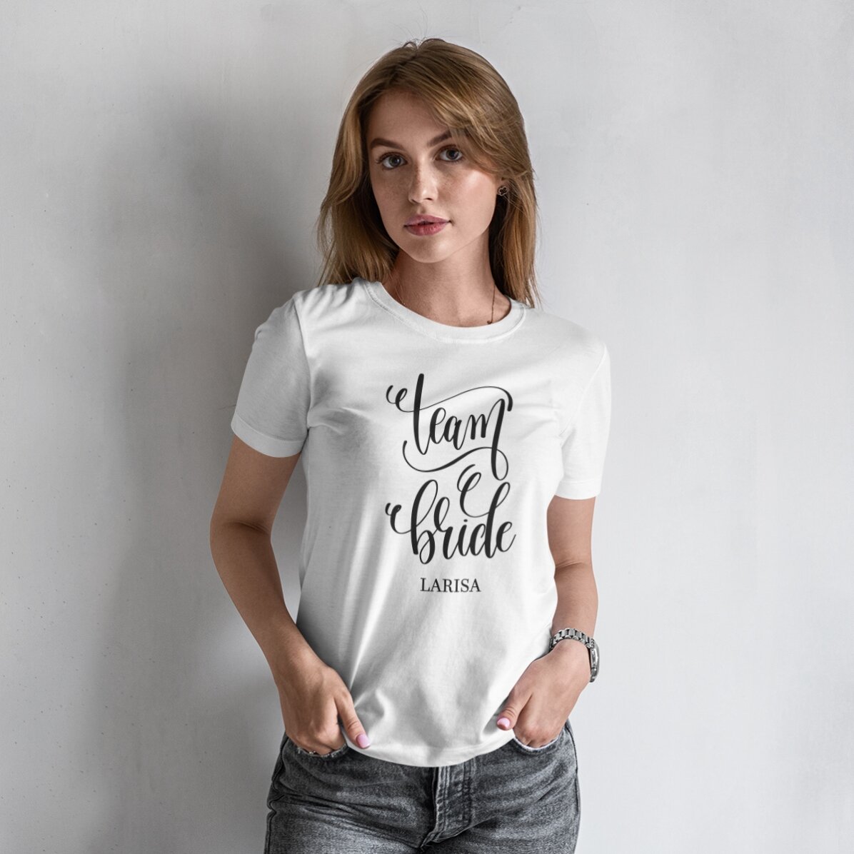 T-shirt met gepersonaliseerde tekst voor vrijgezellen - Team Bride