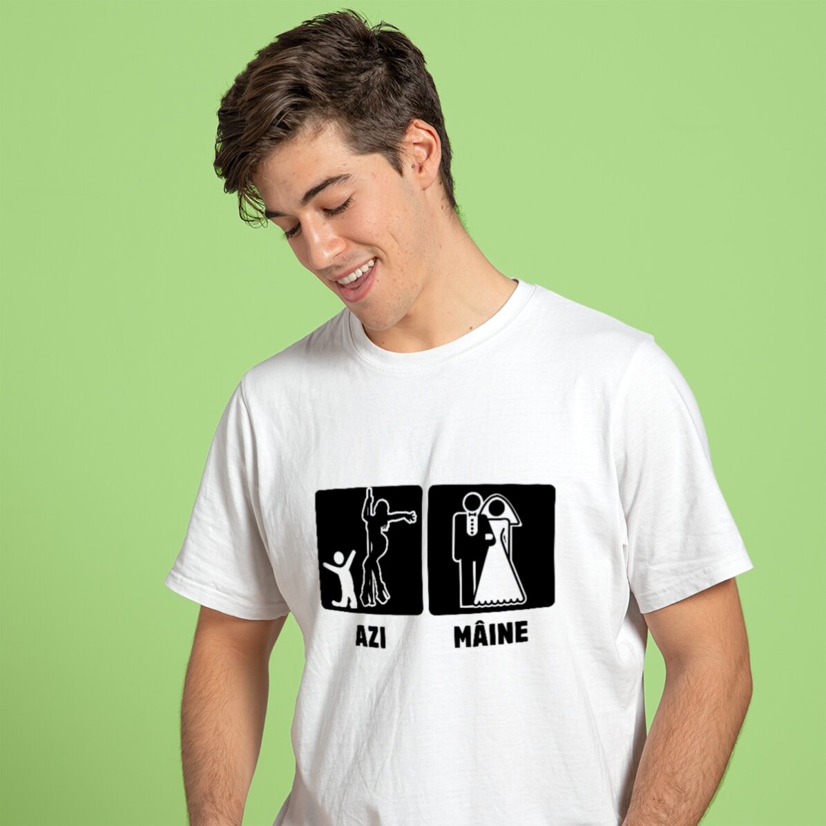 Gepersonaliseerd katoenen T-shirt met tekst voor het vrijgezellenfeest - Vandaag, morgen