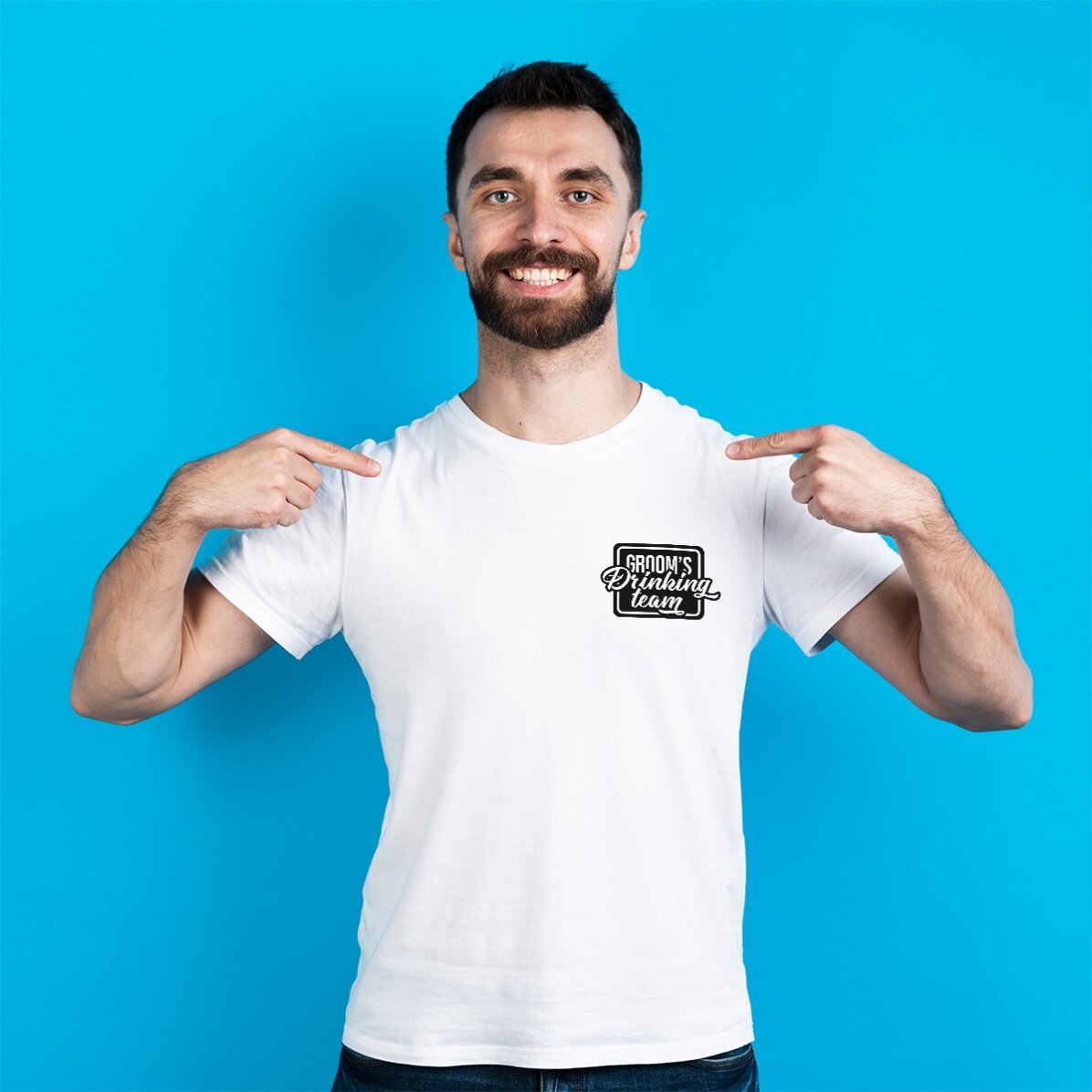 Custom cotton T-shirt with text for stag parties - Groom