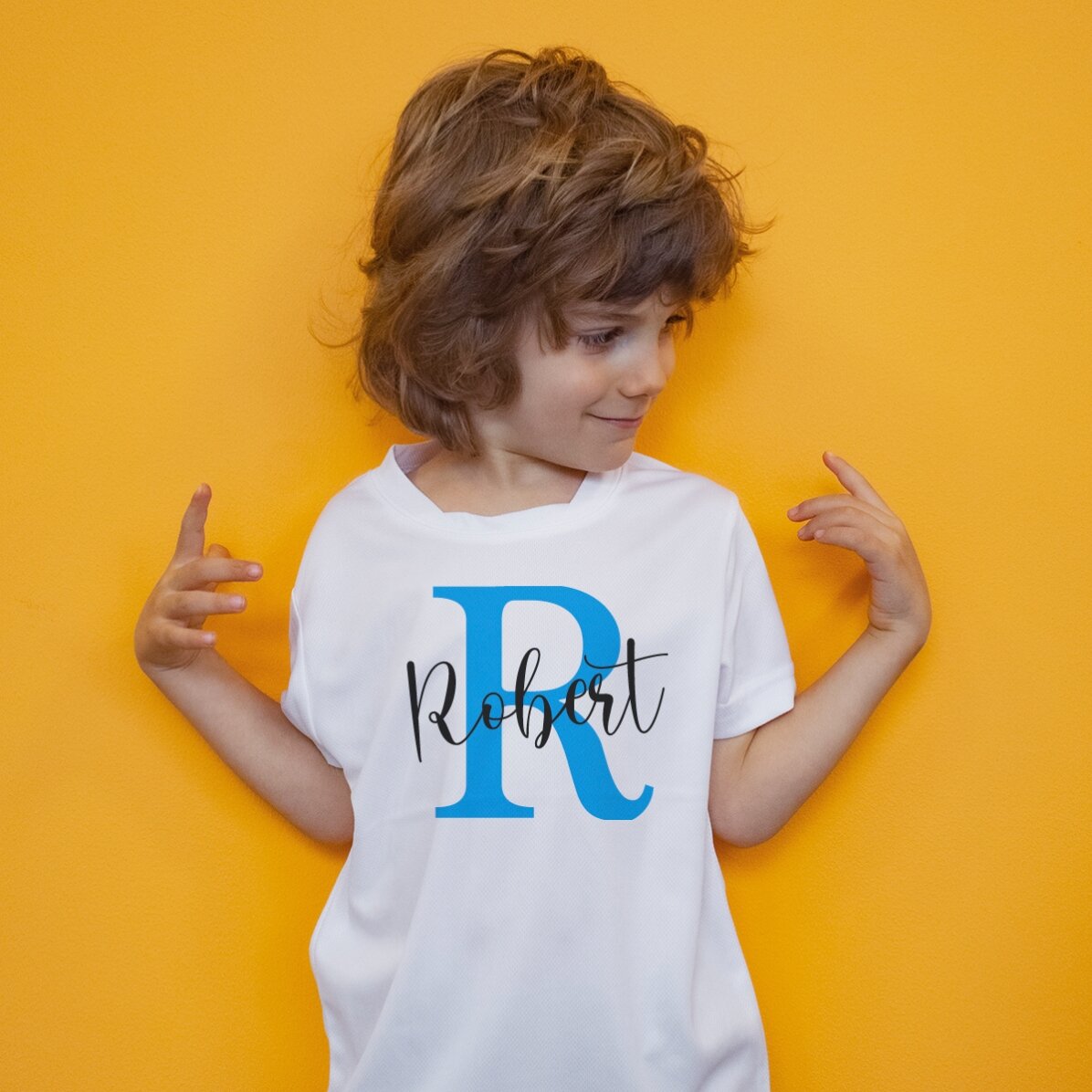 Sportshirt voor kinderen, gepersonaliseerd met initiaal en naam