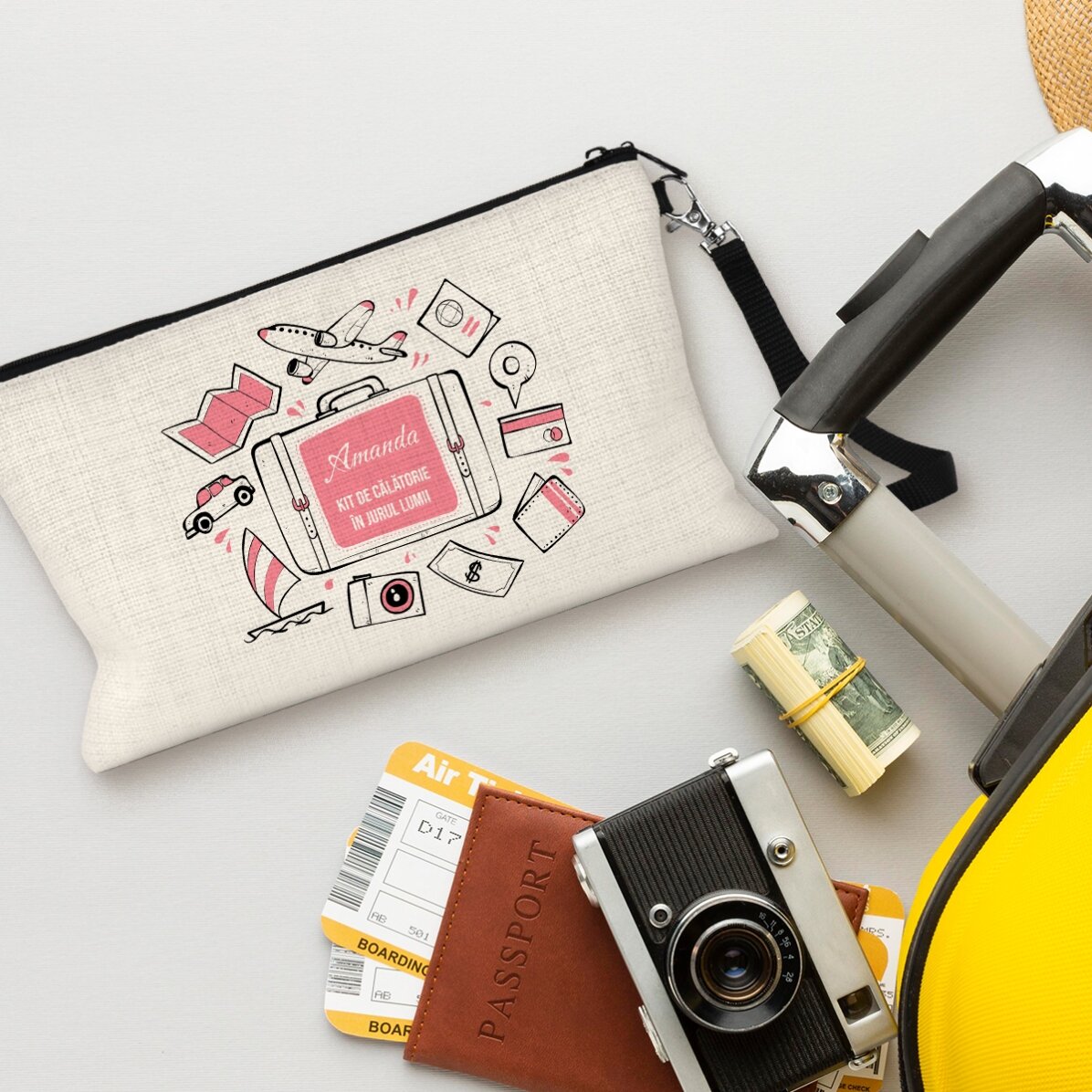 Gepersonaliseerde accessoire-set met tekst - Rond de wereld