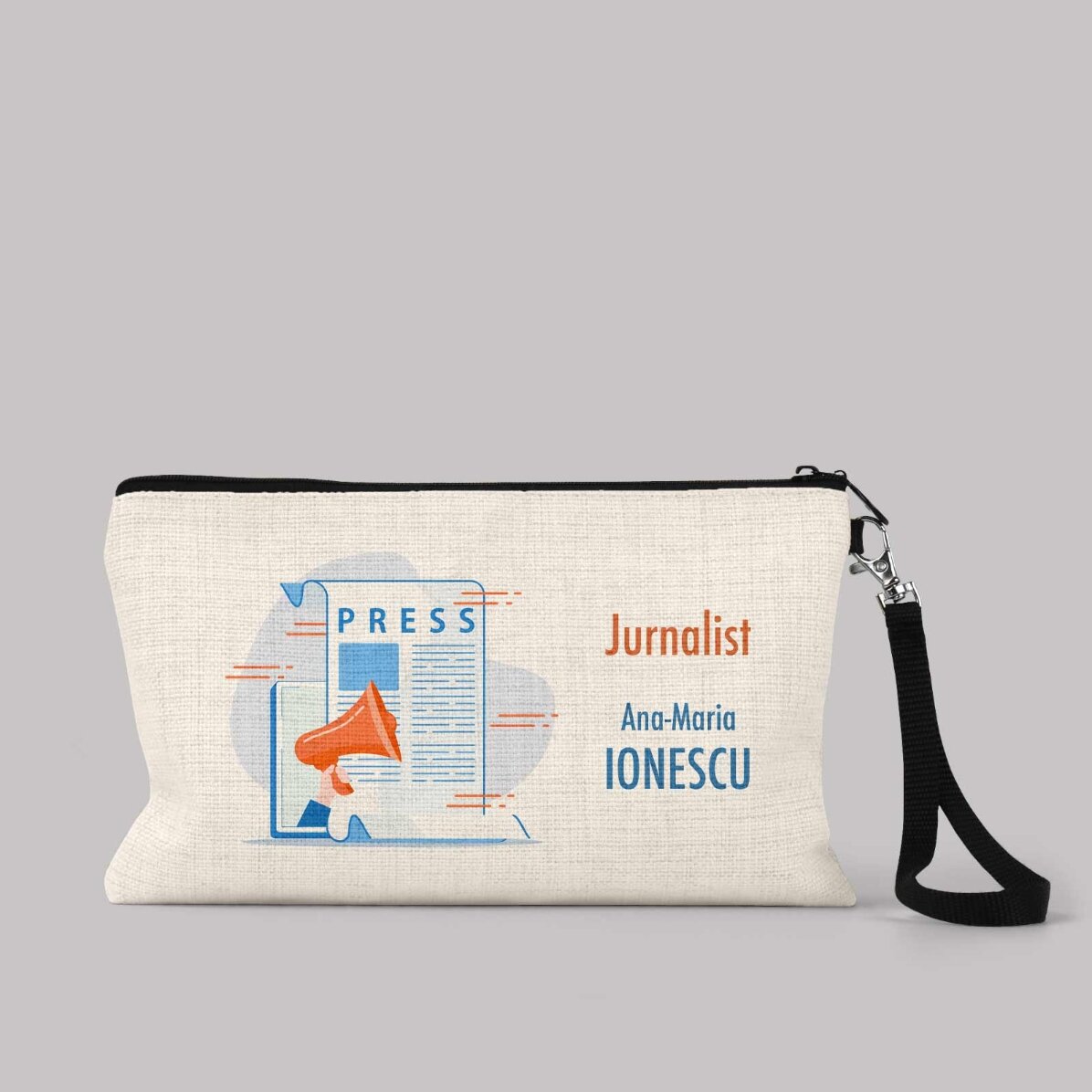 Op maat gemaakte accessoirekit met tekst voor een journalist