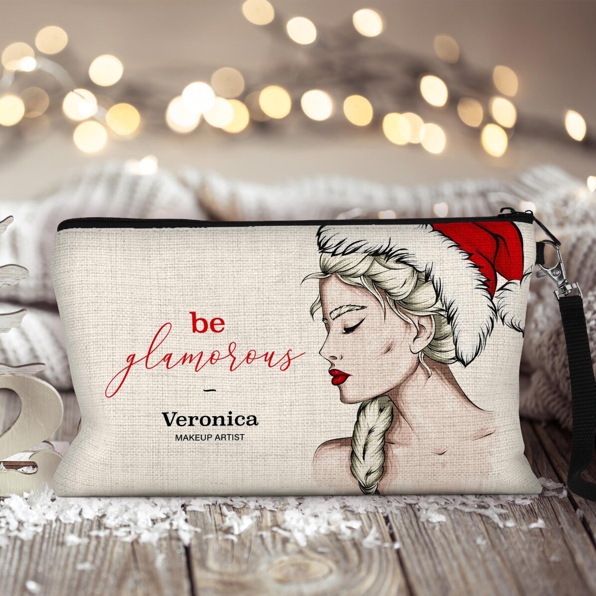 Gepersonaliseerde make-upset met de tekst ‘Glamorous Christmas’