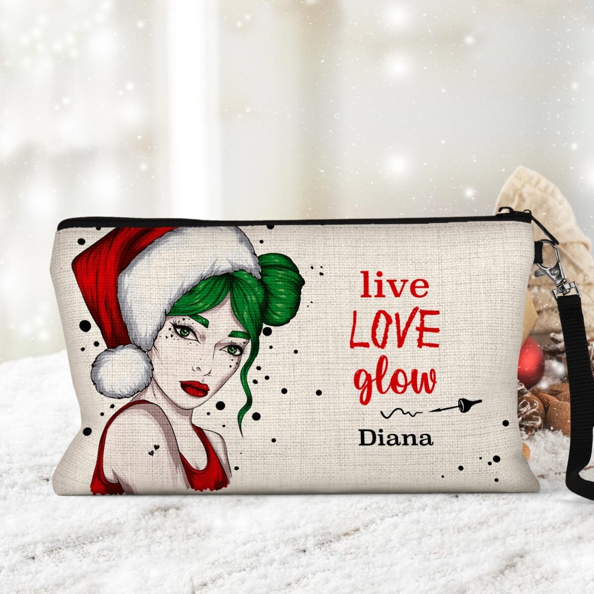 Gepersonaliseerde make-upset met de tekst ‘Live Love Glow’