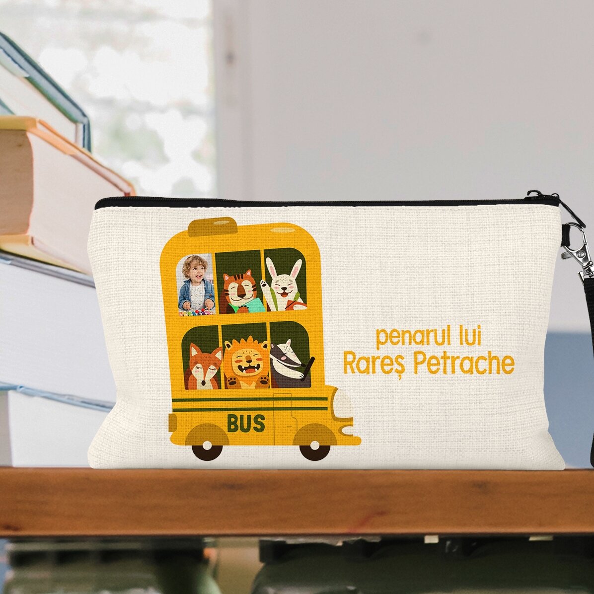Gepersonaliseerde schoolset met foto en tekst - Bus