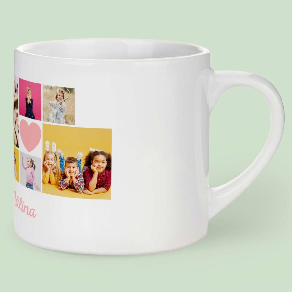 Gepersonaliseerde kinderbeker met 6 foto’s en tekst