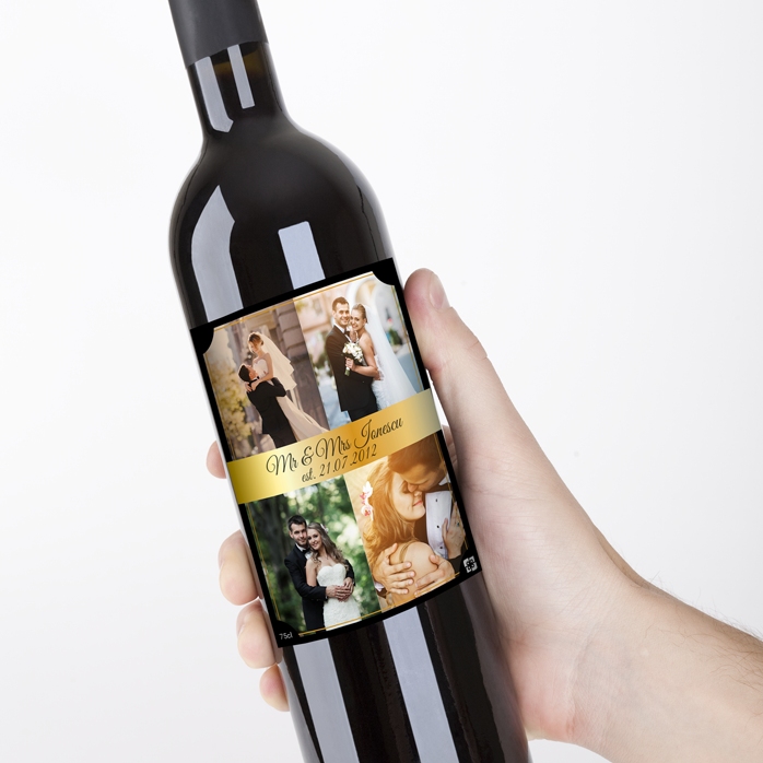 Gepersonaliseerde wijn met 4 foto’s voor een stel