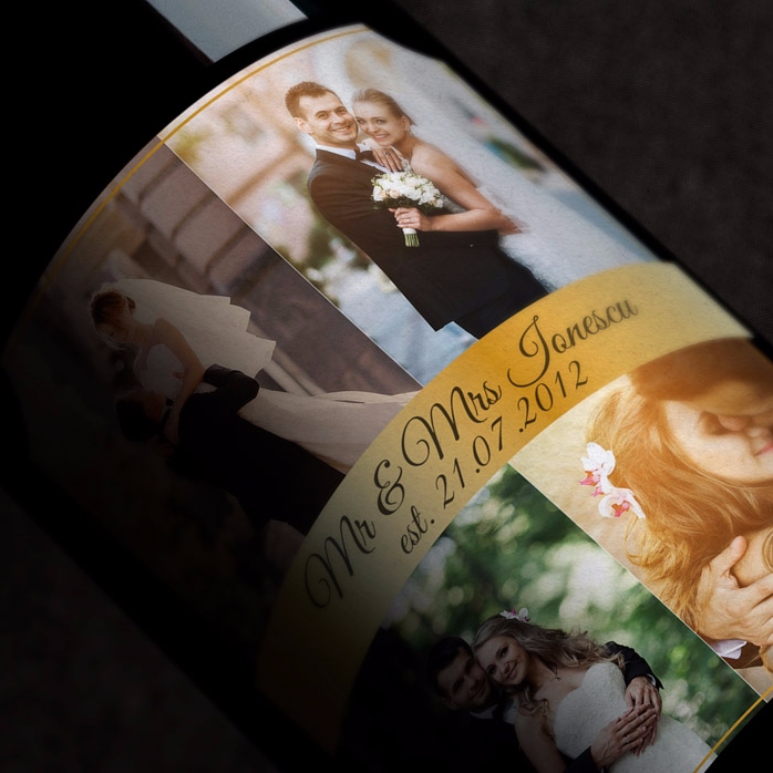 Gepersonaliseerde wijn met 4 foto’s voor een stel
