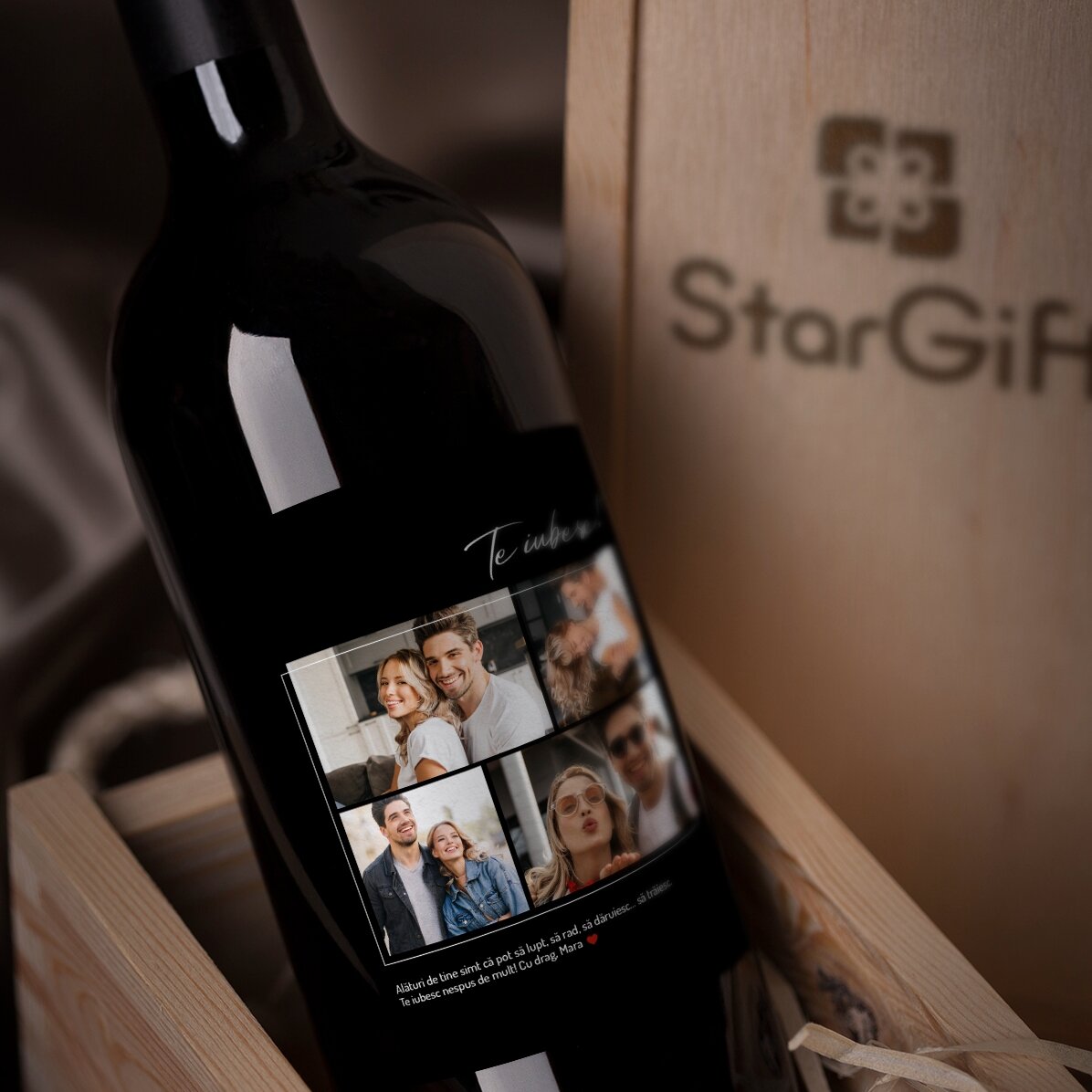 Personalised wine with 4 photos and text for your loved one