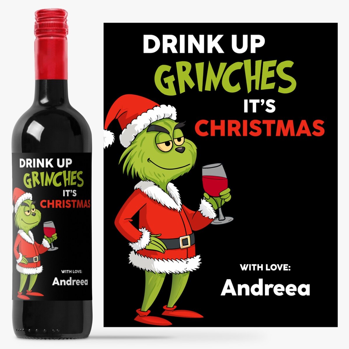 Wijn met gepersonaliseerde boodschap - Grinch