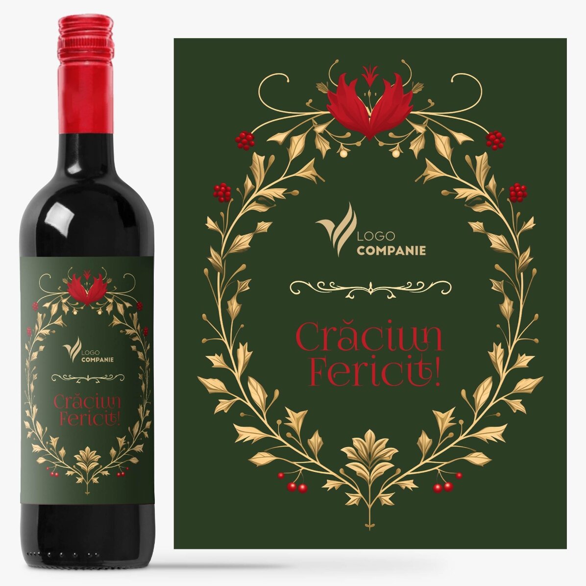 Wijn met gepersonaliseerde tekst en logo - Vrolijk Kerstfeest!