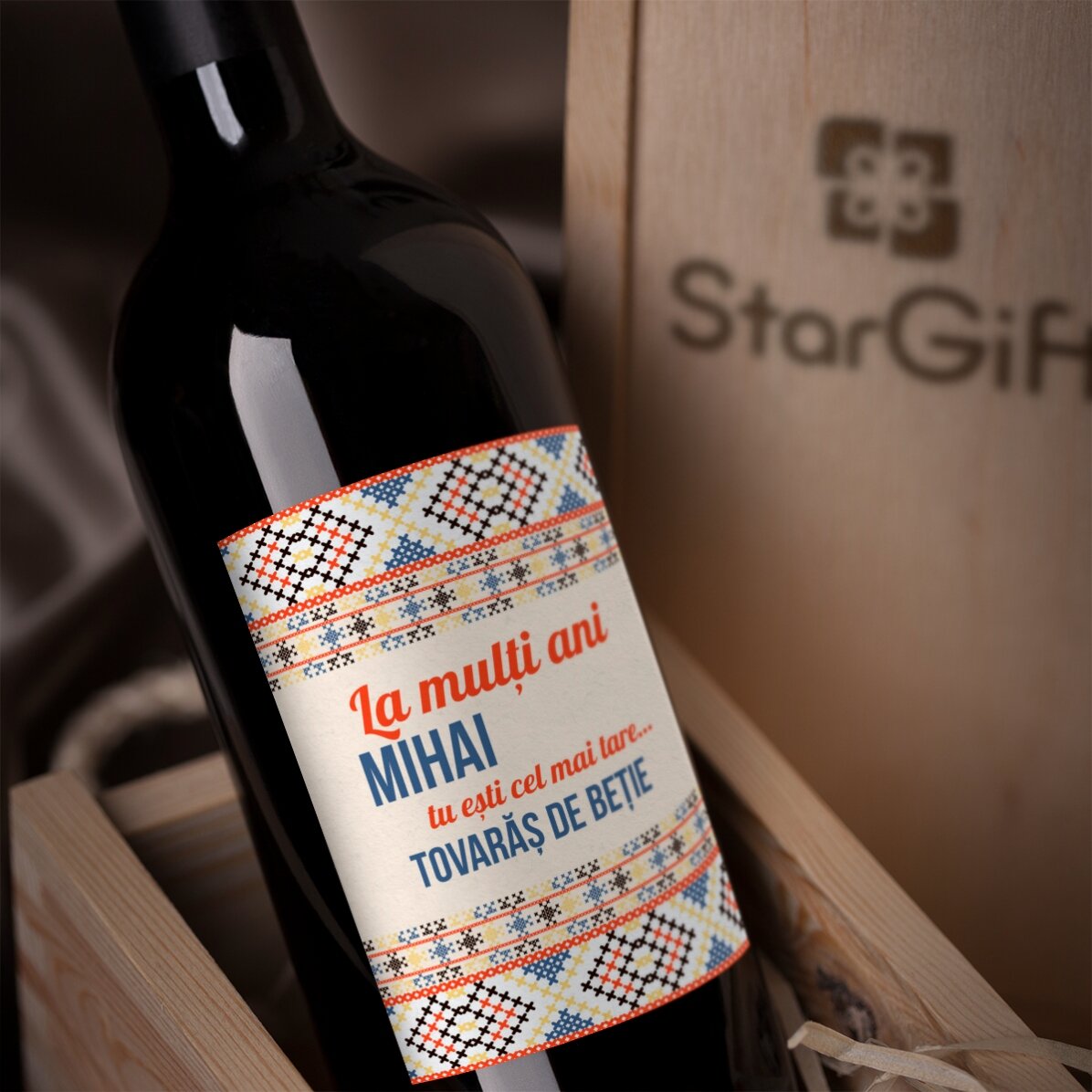 Wijn met gepersonaliseerde tekst - Model Traditional